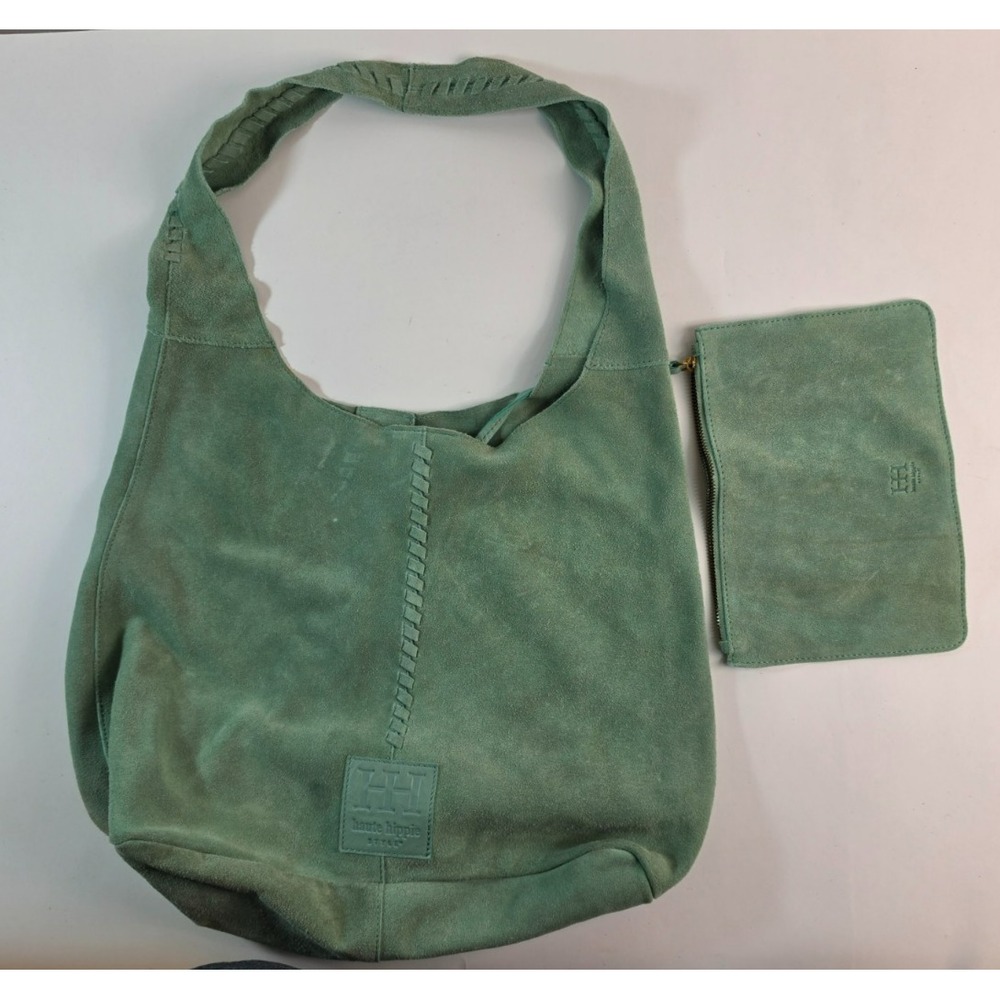 Haute Hippie Leather Suede Hobo Shoulder Bag Green Festival Boho Purse